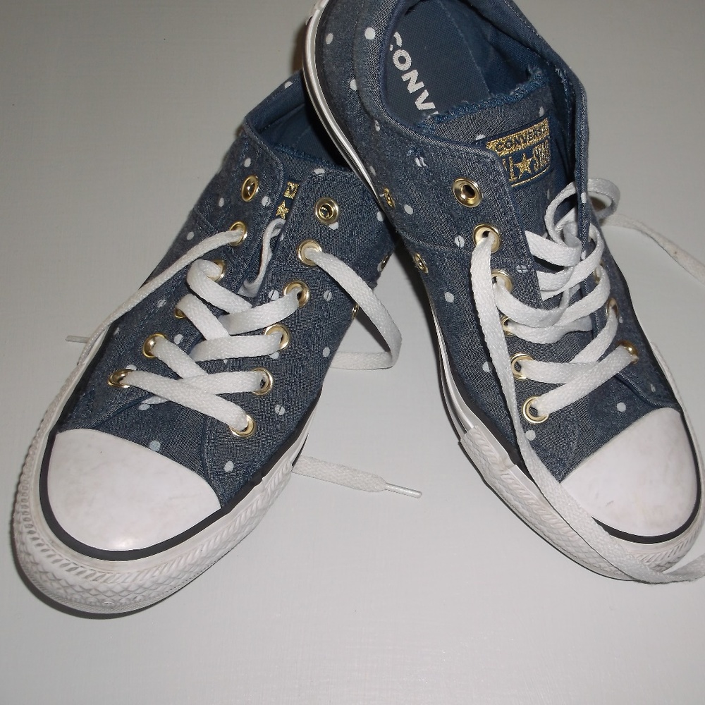 Converse All Star Women Sz 8 Blue Denim Polka Dot